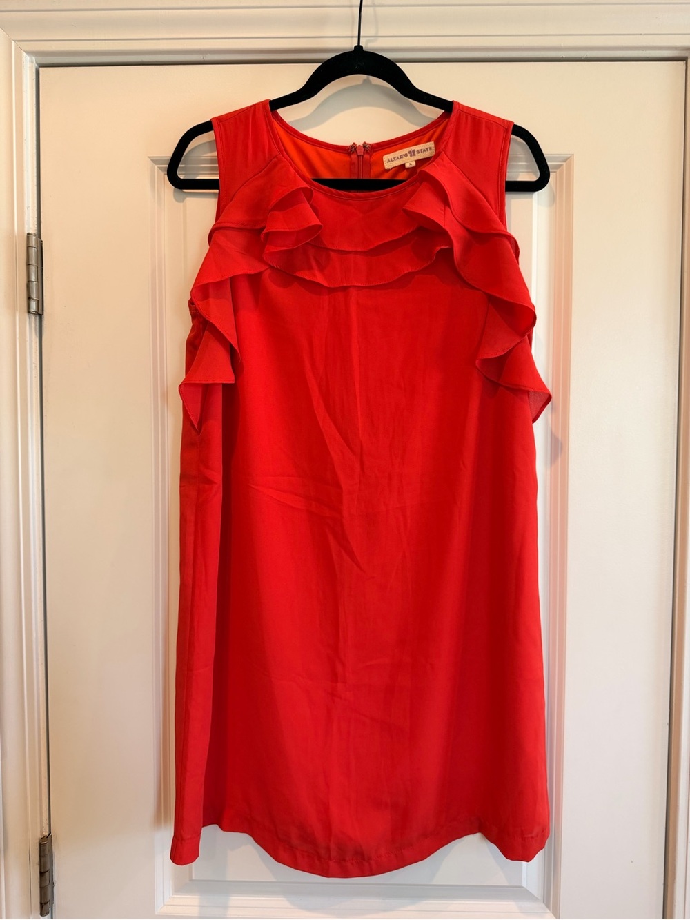 Sleeveless Ruffle Shift Dress - Orange